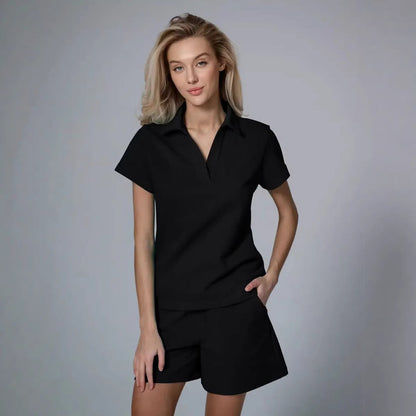 Damen Sport-Set Kurzarm Stehkragen Elastisch