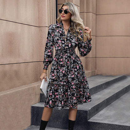 Damen Maxikleid mit Blumenmuster und Rüschen Norvielle