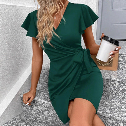 Damen Wickelkleid Rüschenärmel Norvielle