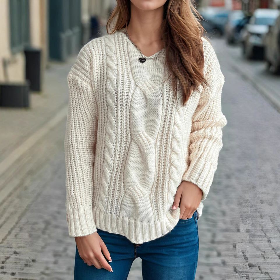 Damen Grobstrickpullover Zopfmuster Moderner Schnitt Norvielle