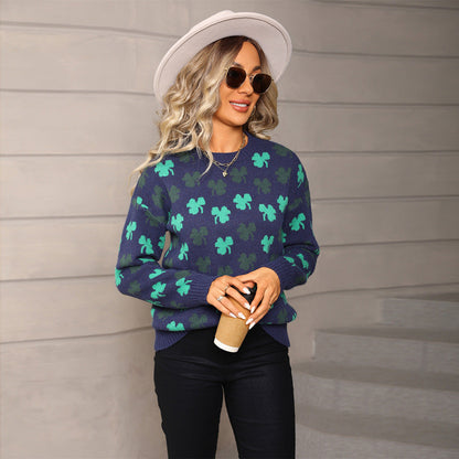 Damen Strickpullover Kleeblatt-Muster Weich Norvielle