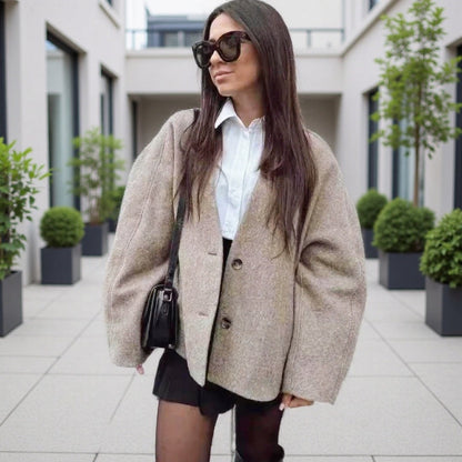 Damen Blazerjacke Übergröße Minimalistisch Schwarz Norvielle - Norvielle