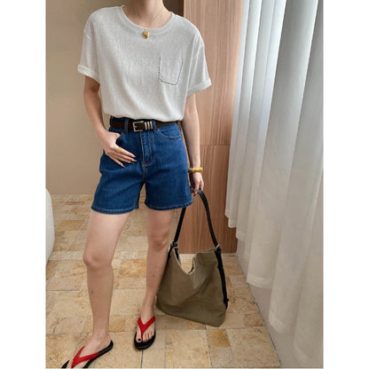 Damen Denim-Shorts Hochtaillen Bequem