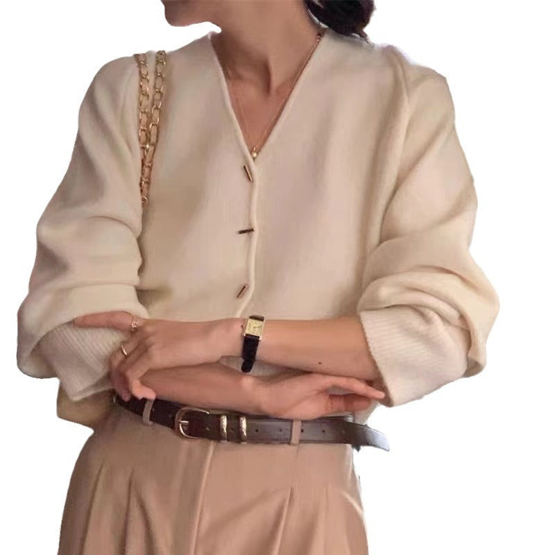 Damen Strickjacke V-Ausschnitt Elegante Knöpfe Norvielle