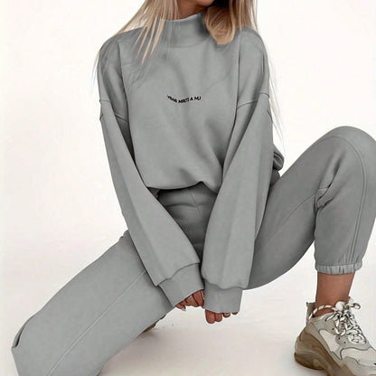 Damen Sportset Sweatshirt Jogginghose Hochkragen Weitschnitt