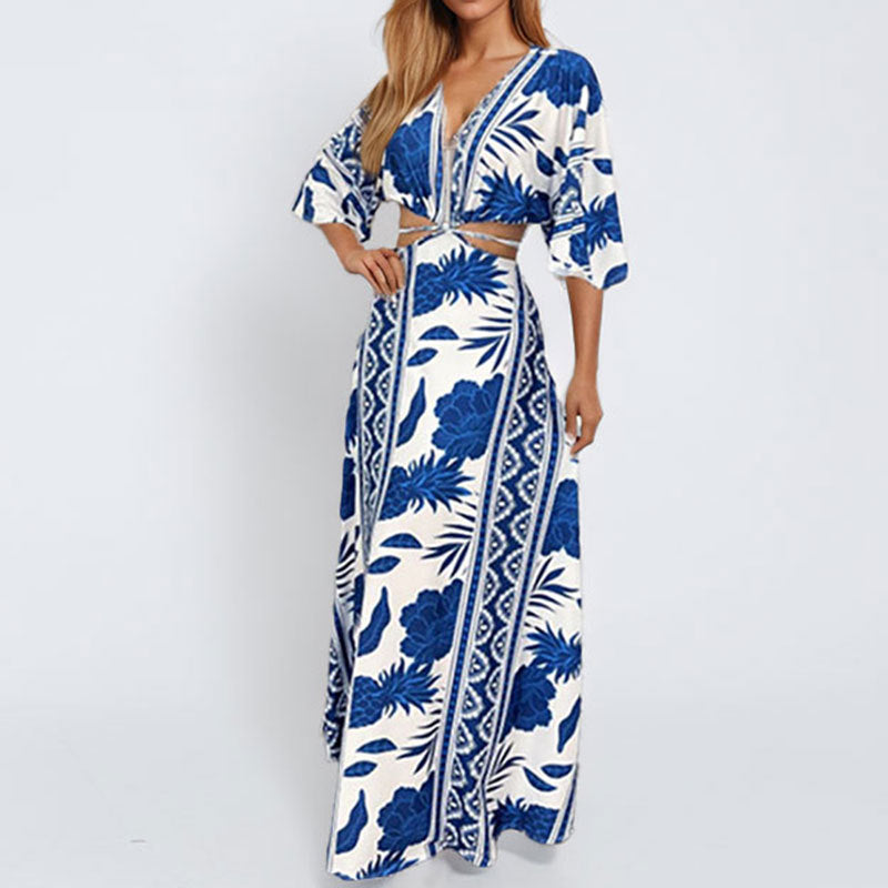 Damen Maxikleid Wellenmuster Elegantes Design Norvielle