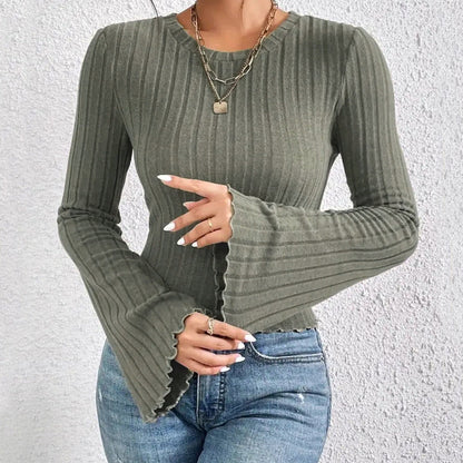 Damen Elegantes Oberteil Langärmlig Rüschendetails Norvielle