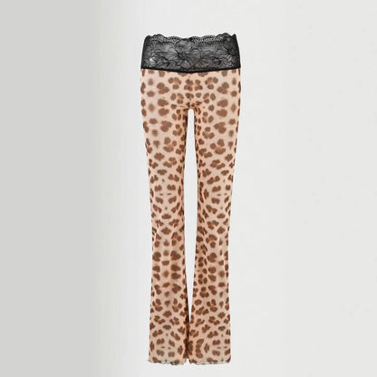Damen Leggings Spitzenbund Tiermuster