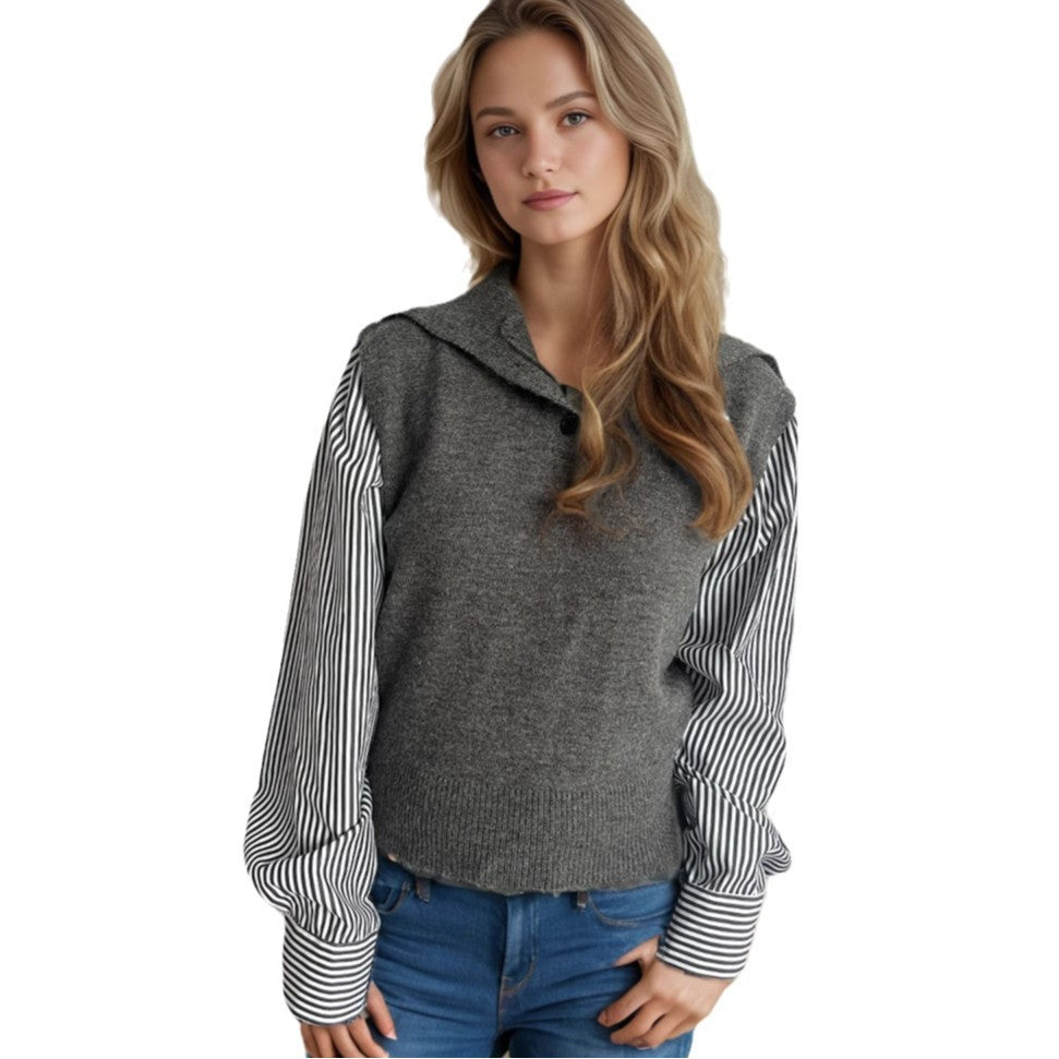 Damen Strickpullover Puffärmel Stehkragen Norvielle