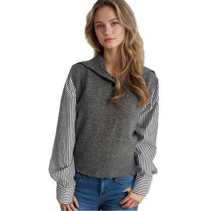 Damen Strickpullover Puffärmel Stehkragen Norvielle