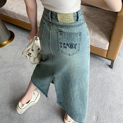 Damen Maxi-Rock Denim Seitenschlitz