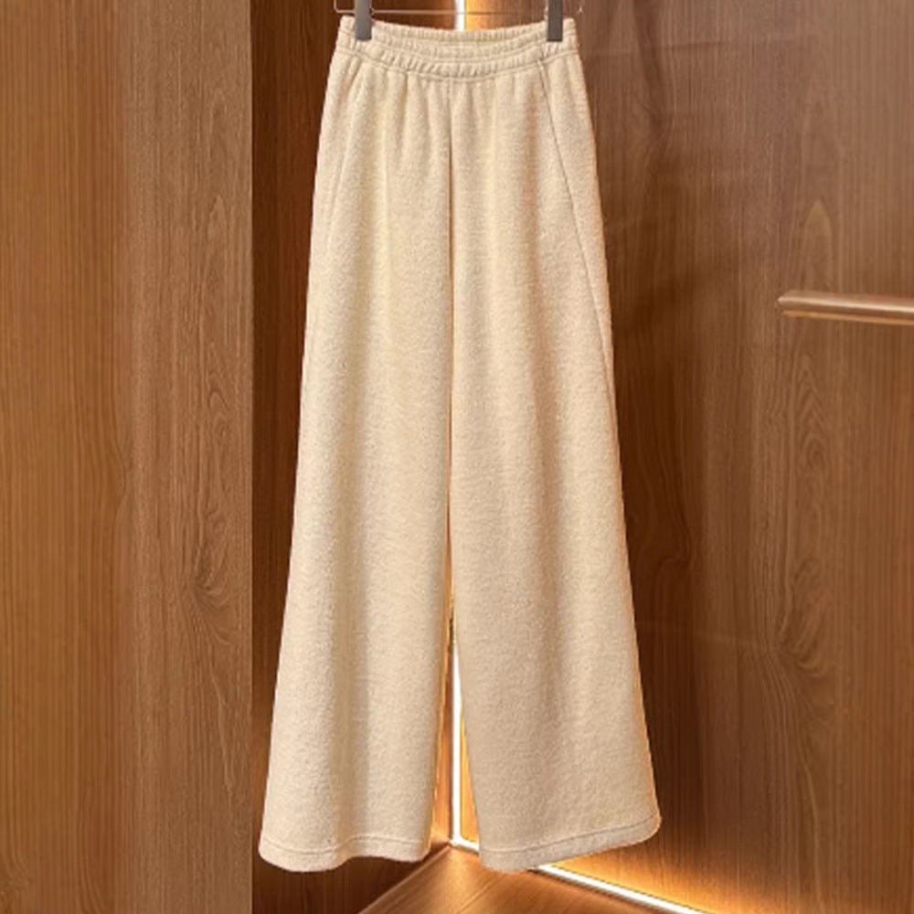 Damen Weite Stoffhose Elastischer Bund Schwarz - Norvielle