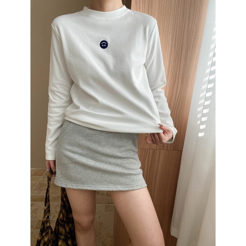 Damen Langarmshirt Minimalistische Grafik Norvielle Weiß