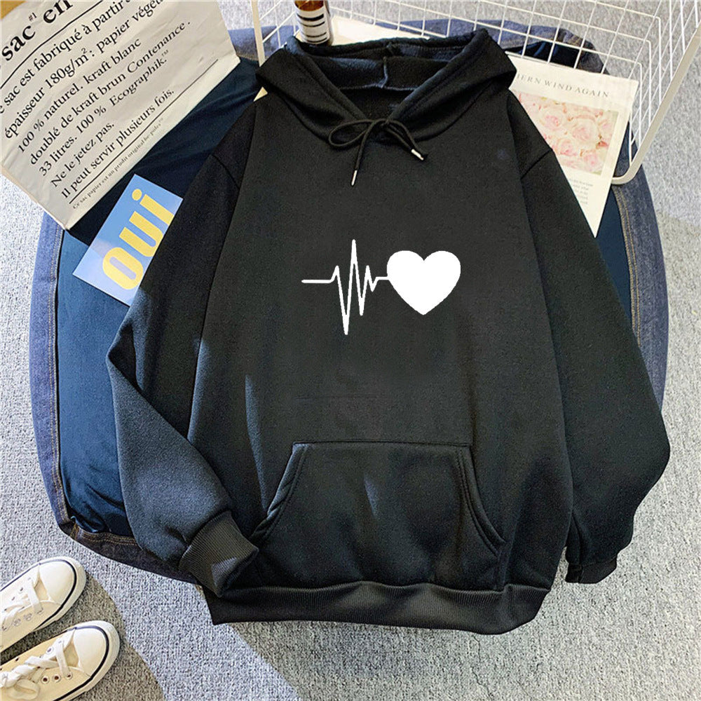 Damen Kapuzenpullover Herzschlagmotiv Norvielle