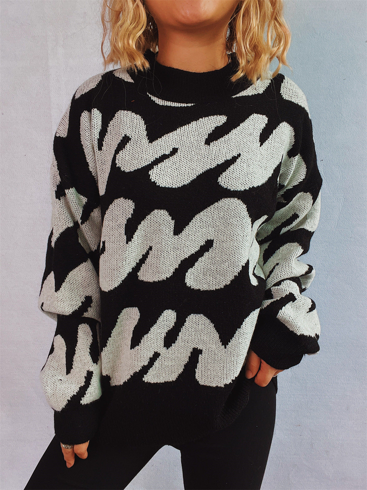 Damen Oversized Strickpullover Auffälliges Muster Norvielle