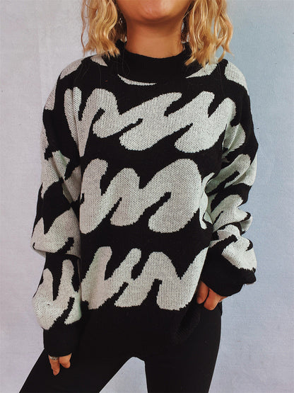Damen Oversized Strickpullover Auffälliges Muster Norvielle