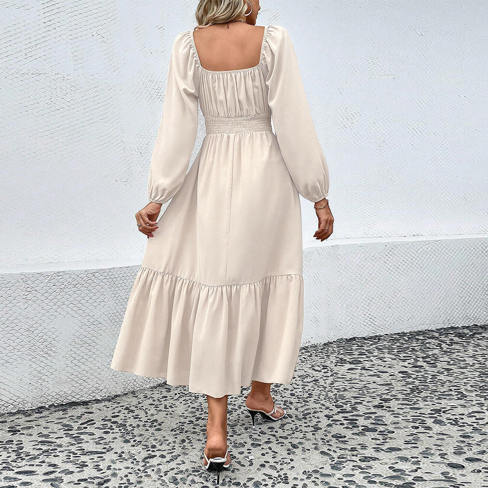Damen Midi-Kleid Tailliert Rüschen Elegant