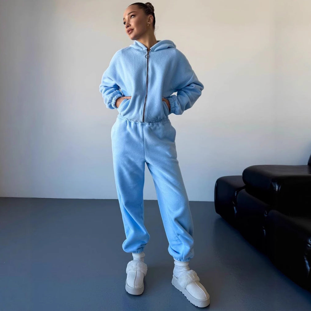 Damen Fleece-Loungewear-Set mit Cropped-Jacke und Jogginghosen