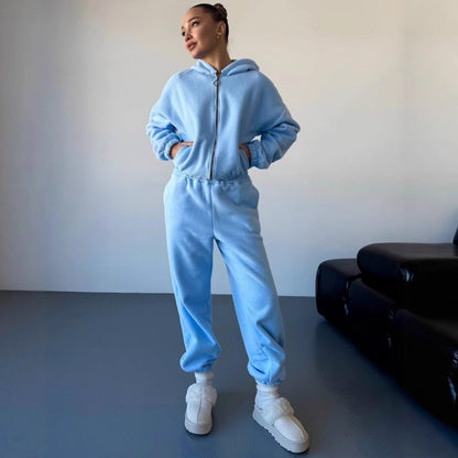 Damen Fleece-Loungewear-Set mit Cropped-Jacke und Jogginghosen
