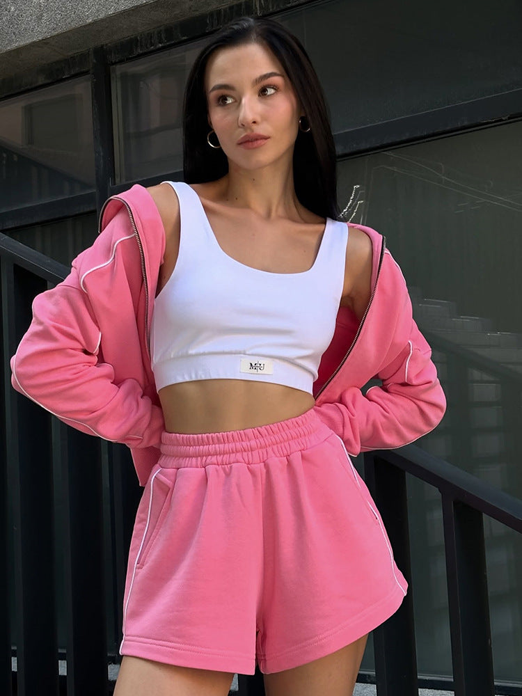 Damen Sportset Weiches Baumwoll Cropped- Shorts