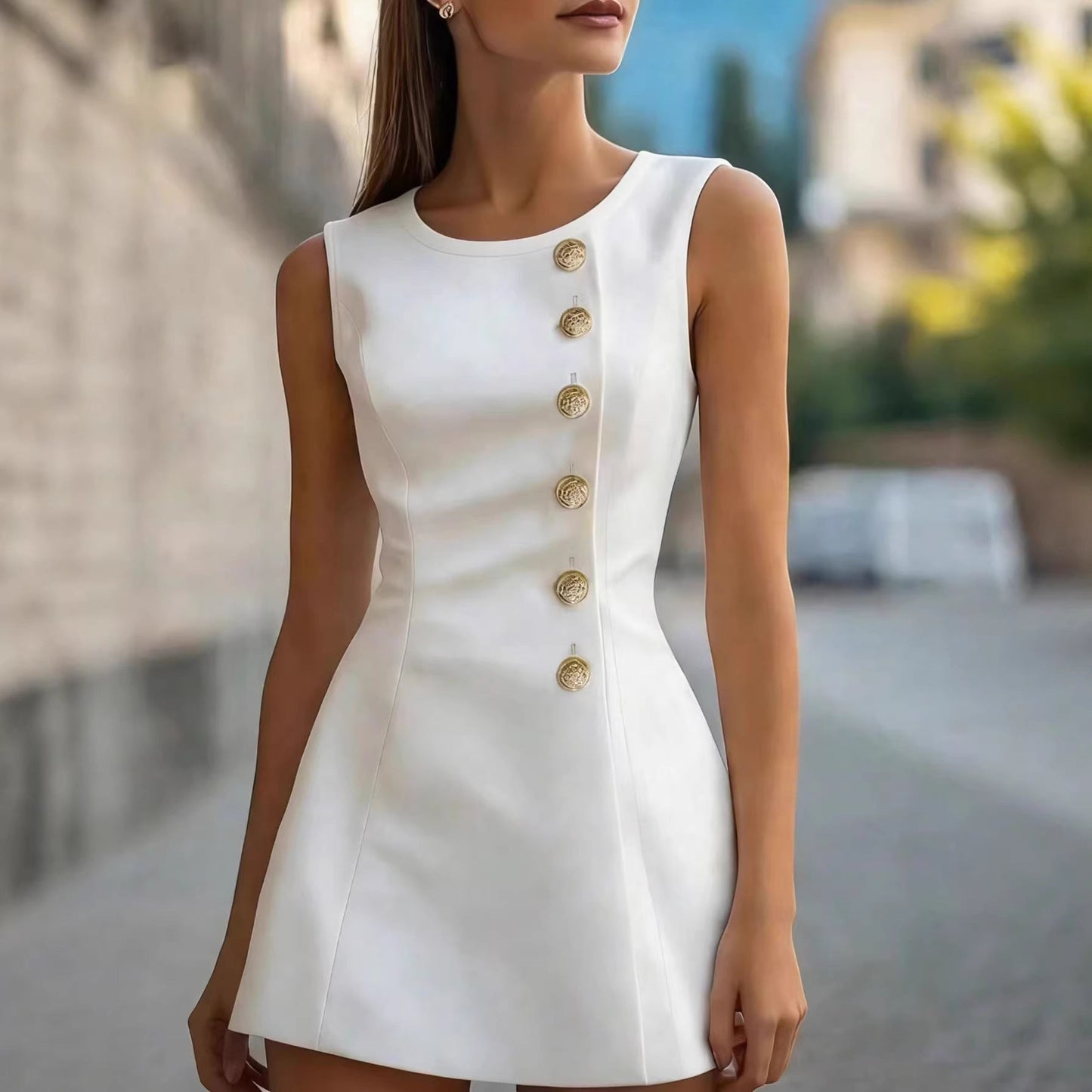 Damen Minikleid Figurbetont Norvielle Knopfdetails Schwarz - Norvielle