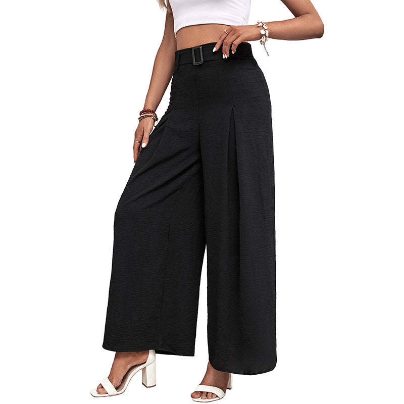 Damen Hochbundhose Weite Faltenhose mit Taillengürtel