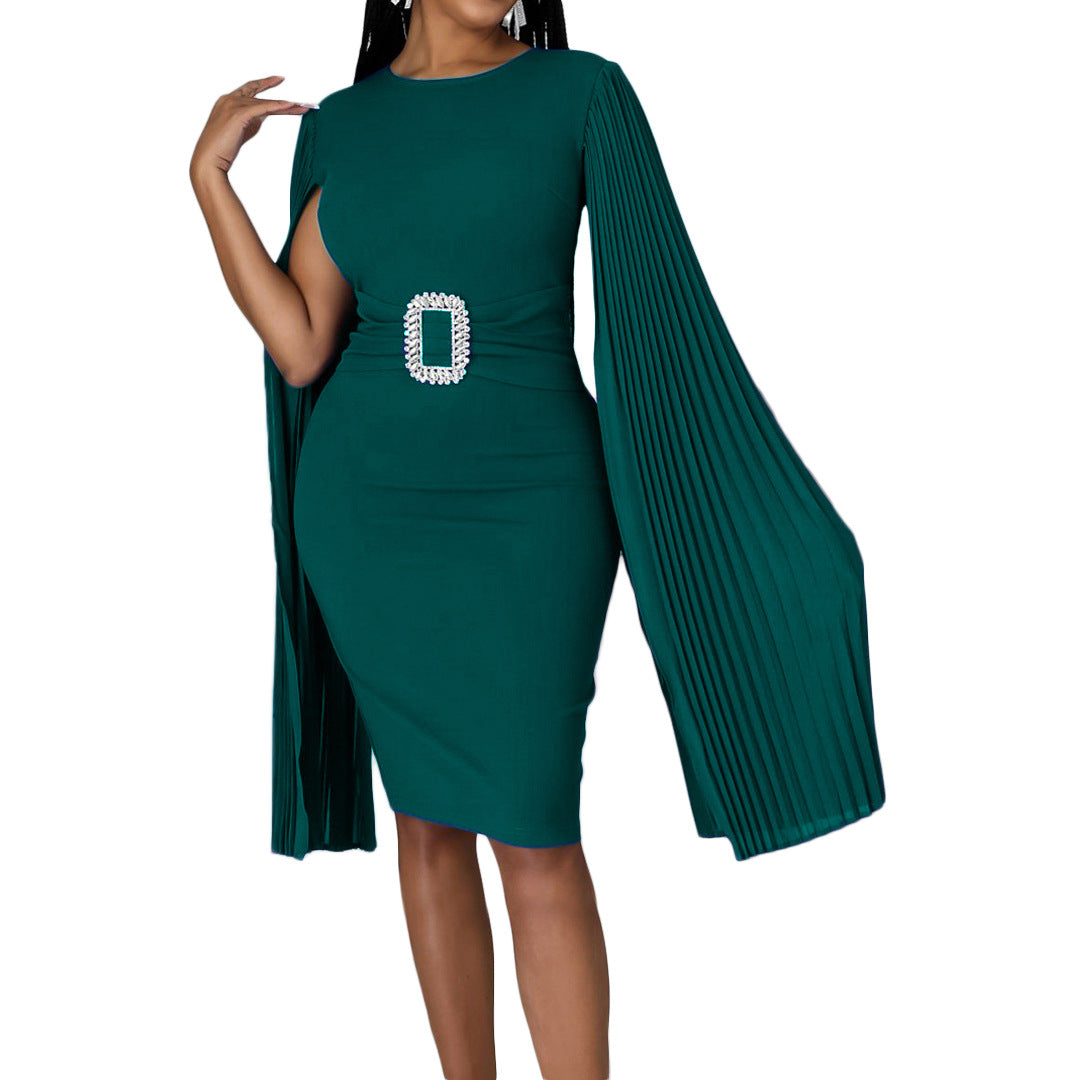 Damen Abendkleid Figurbetont Rüschen Glitzer Gürtel