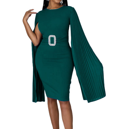 Damen Abendkleid Figurbetont Rüschen Glitzer Gürtel