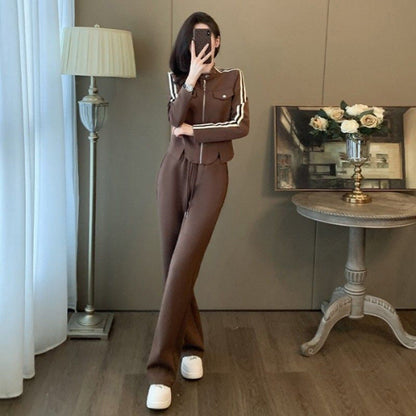 Damen Sportanzug Set Reißverschluss Weite Hose