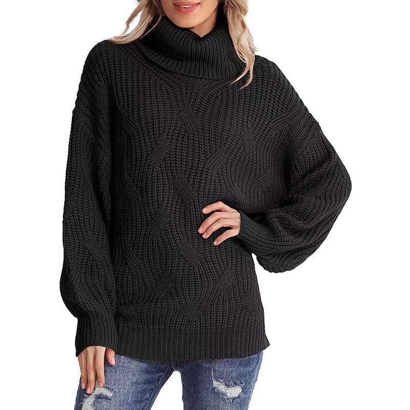 Damen Strickpullover Hochkragen Strukturmasche