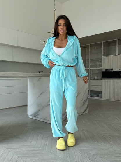 Damen Fleece-Loungewear-Set mit Kapuze Weit Schnitt Norvielle