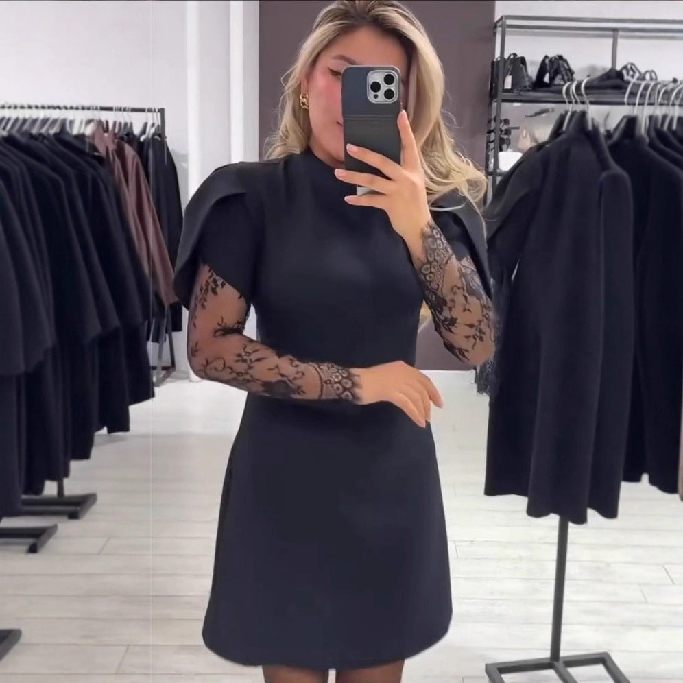 Damen Kleid Spitze Figurbetont Schwarz Norvielle - Norvielle