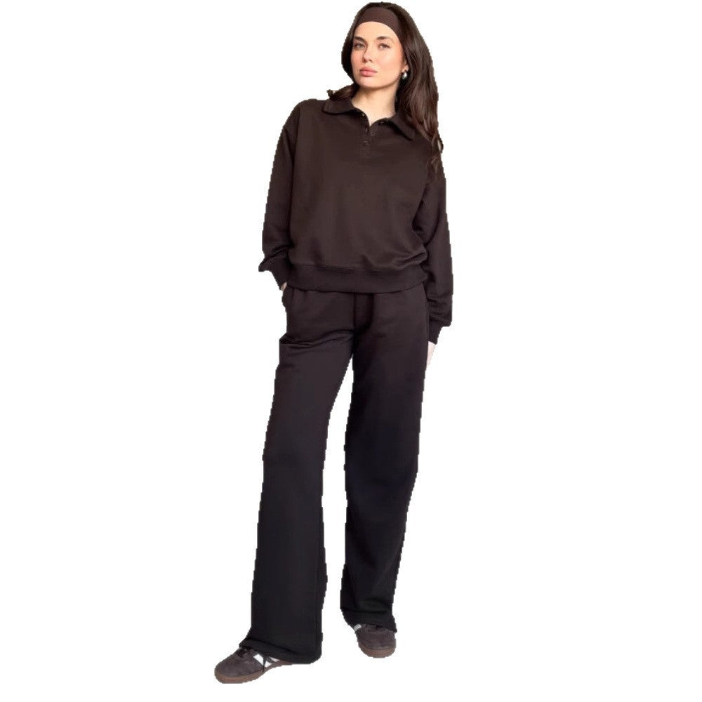 Damen Fleece-Anzug mit Polo-Kragen und geraden Hosen Weich Norvielle