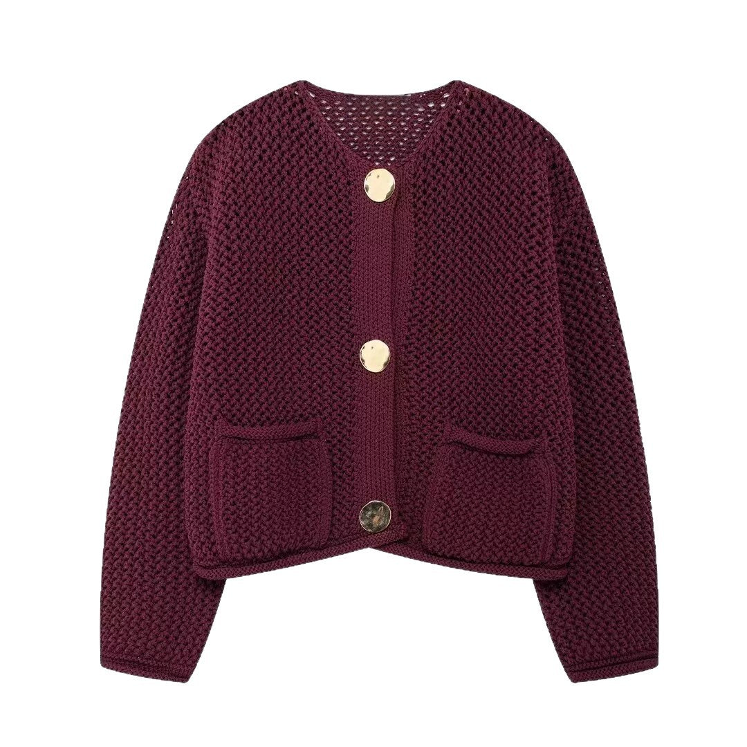 Damen Netzstrickjacke mit Taschen und Knöpfen Norvielle
