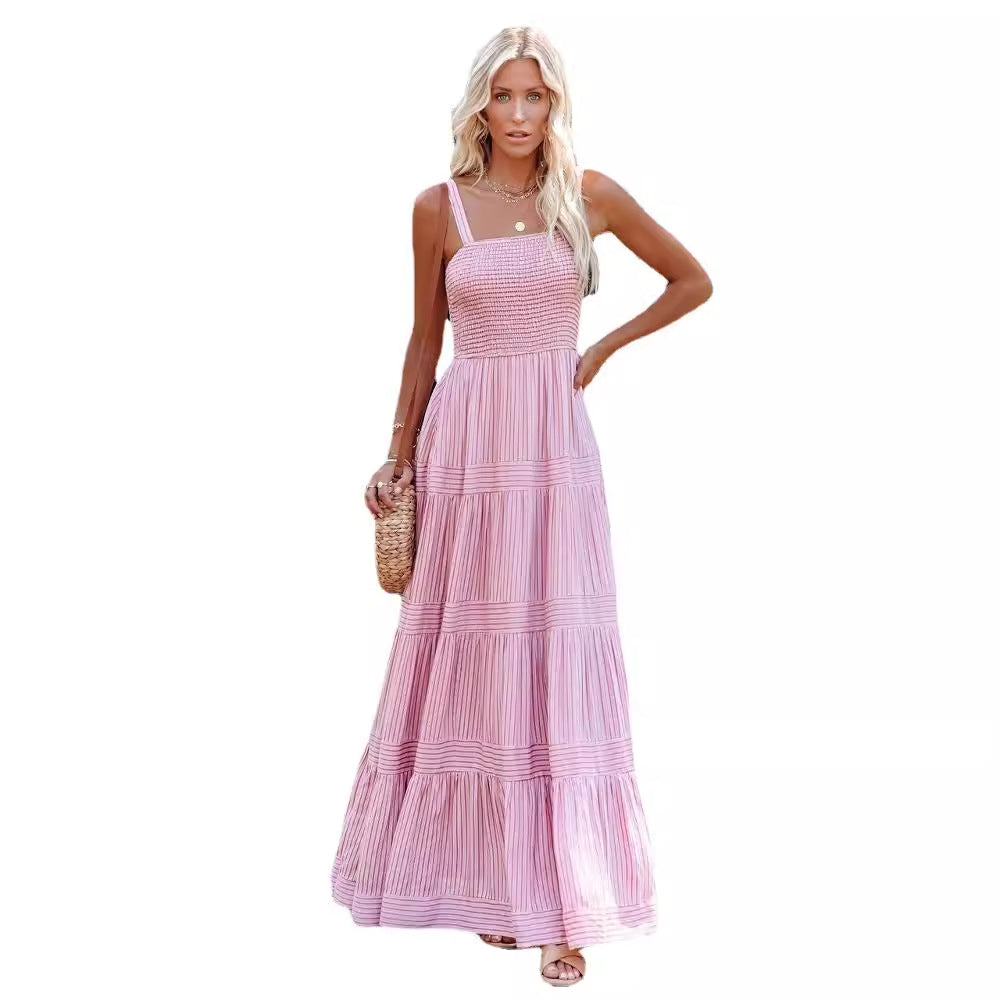Damen Maxikleid Leicht Raffung Spaghettiträger Norvielle