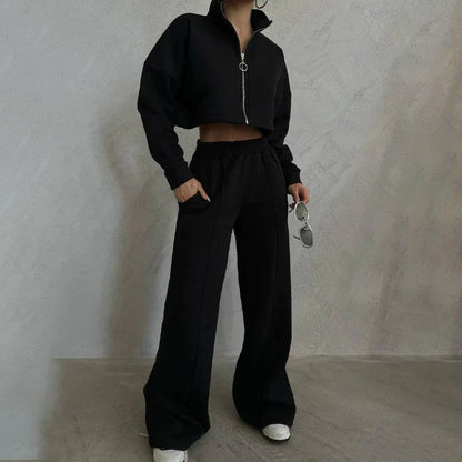 Damen Cropped Sweatjacke Hochkragen Norvielle