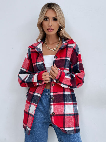 Damen Flanelljacke Kariert Knöpfe Norvielle