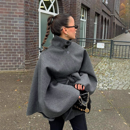 Damen Umhangjacke Wollmix Taillengürtel Norvielle - Norvielle