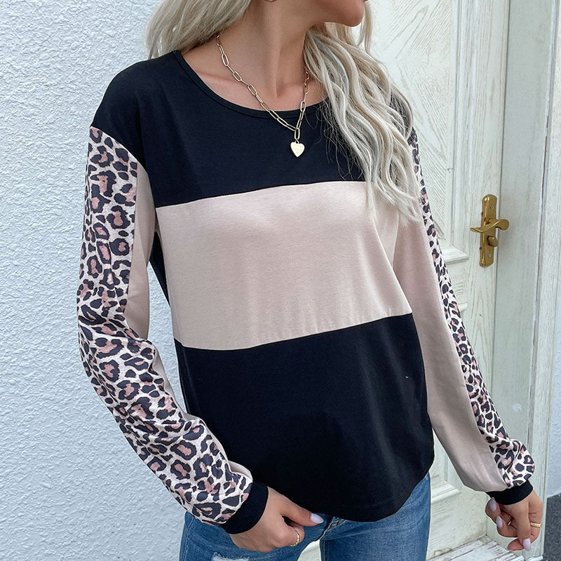 Damen Sweatshirt Gestreift Leopardenärmel Moderner Schnitt - Norvielle