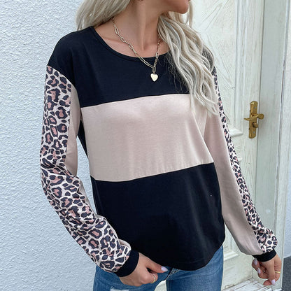 Damen Sweatshirt Gestreift Leopardenärmel Moderner Schnitt - Norvielle