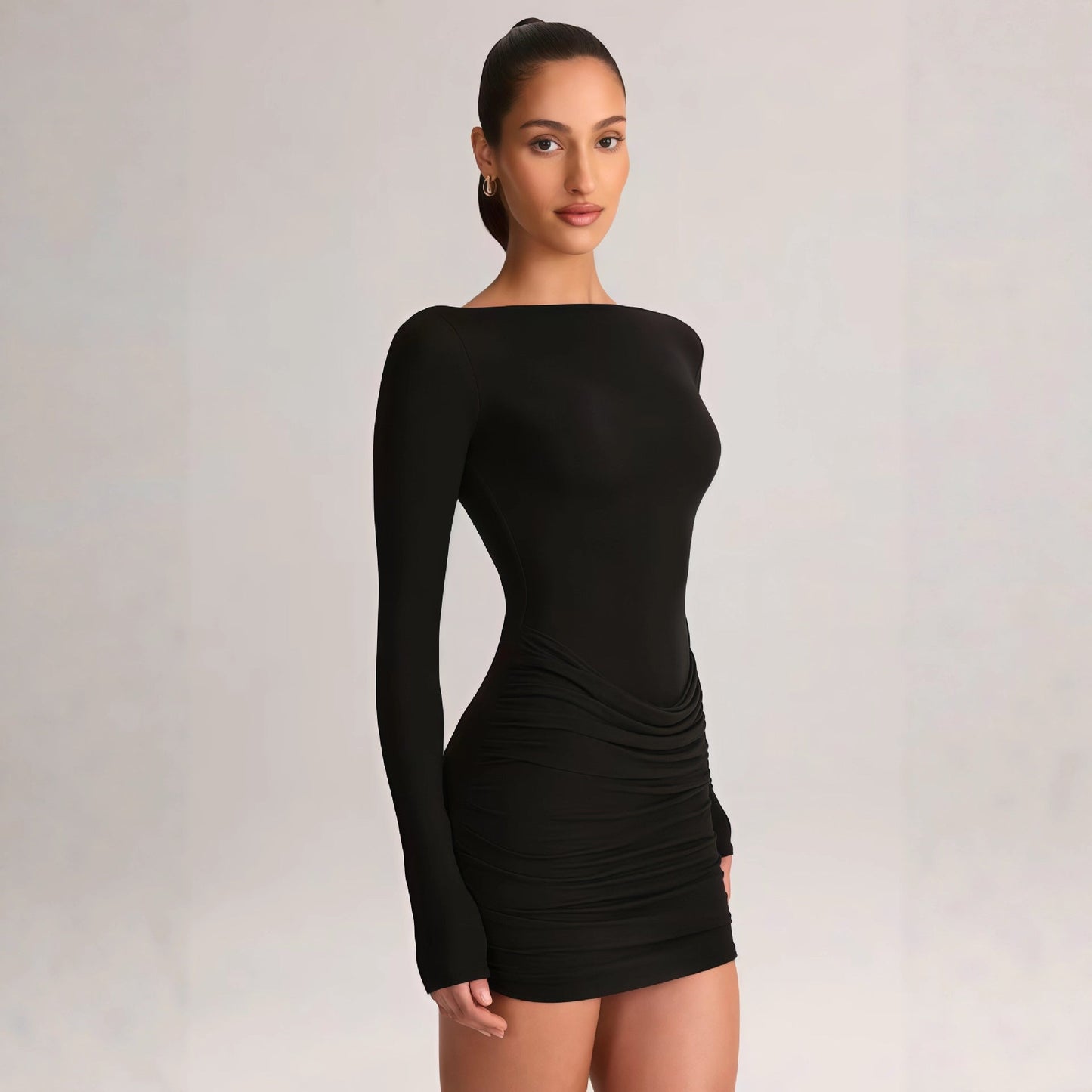 Damen Minikleid Schulterfrei Elegante Drapierung Norvielle