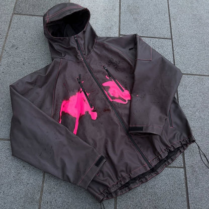 Damen Allwetterjacke Sportlich Grafikdruck Schwarz - Norvielle