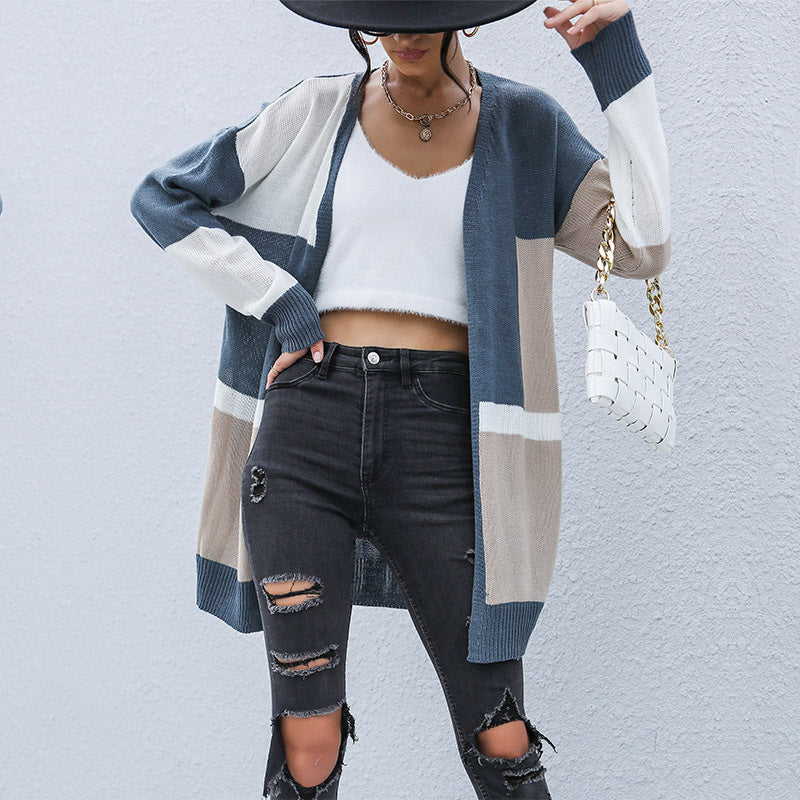 Damen Strickcardigan Gestreift Offener Schnitt Lässige Ärmel - Norvielle