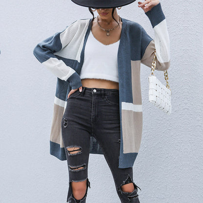 Damen Strickcardigan Gestreift Offener Schnitt Lässige Ärmel - Norvielle