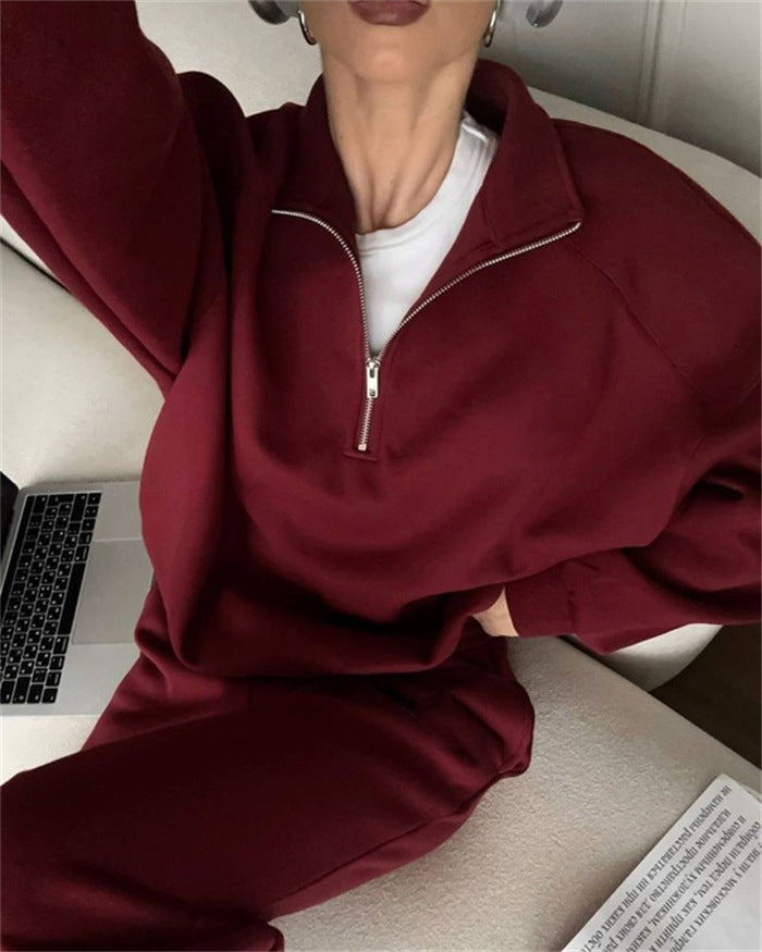 Damen Sport-Sweatset Halbzipper Weite Beine Norvielle