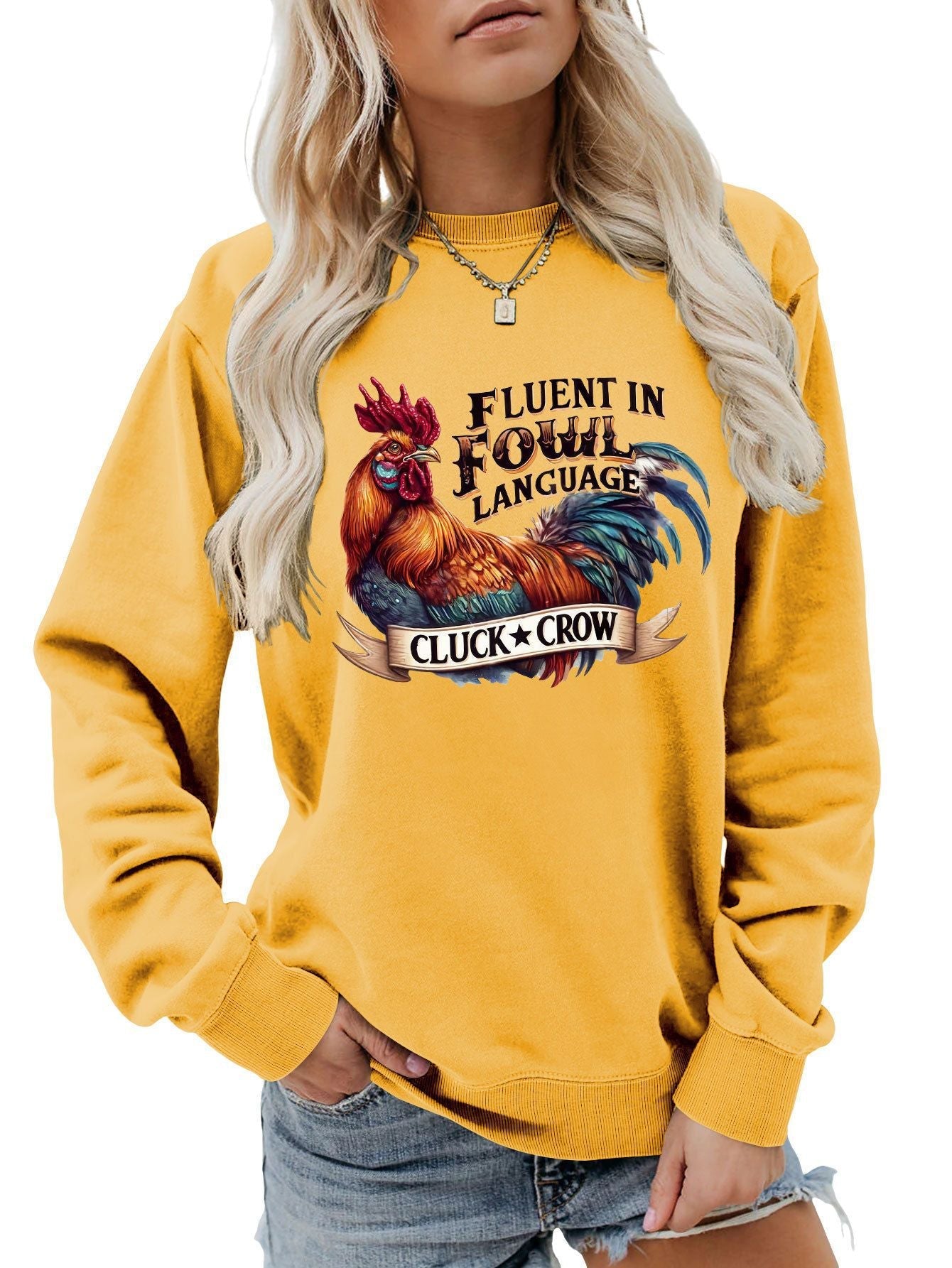 Damen Sweatshirt Hühnermotiv Bequem Grau