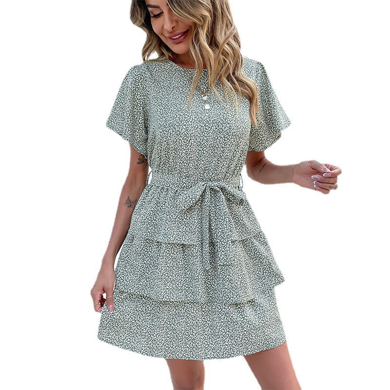 Damen Sommerkleid Rüschen Rock Taillengürtel Norvielle