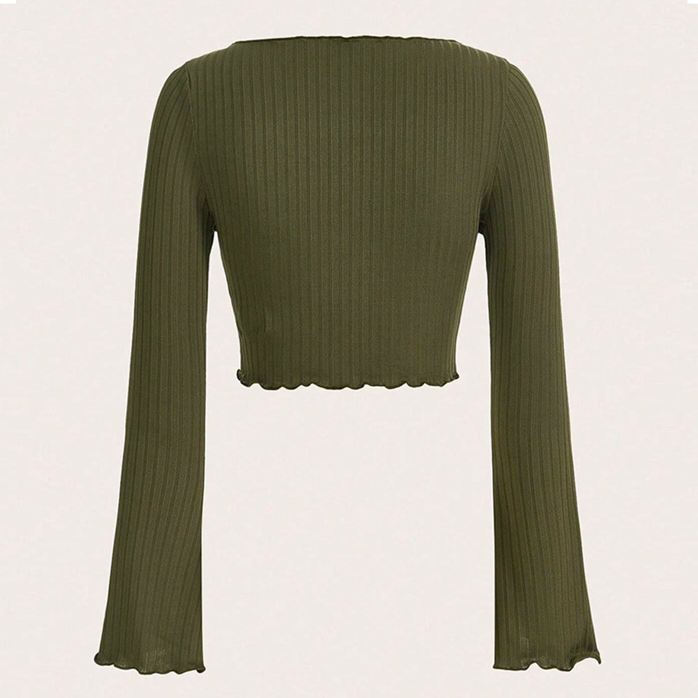 Damen Langarmshirt Asymmetrischer Saum Rüschen Details Norvielle