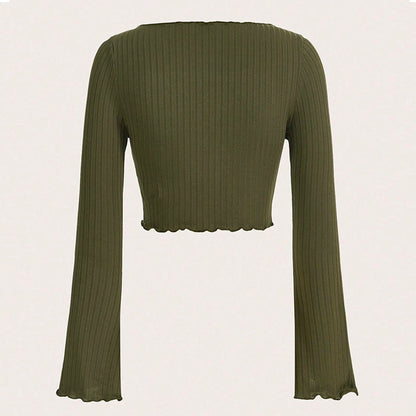 Damen Langarmshirt Asymmetrischer Saum Rüschen Details Norvielle