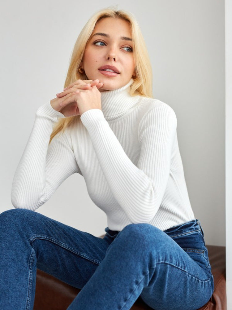Damen Pullover Lang mit hohem Kragen und Rippenstruktur Norvielle